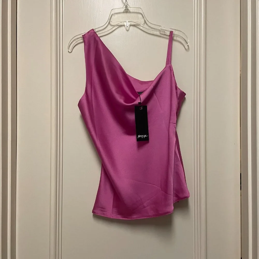 Nasty Gal Satin Asymmetric Cami Top NWT - Picture 6 of 8